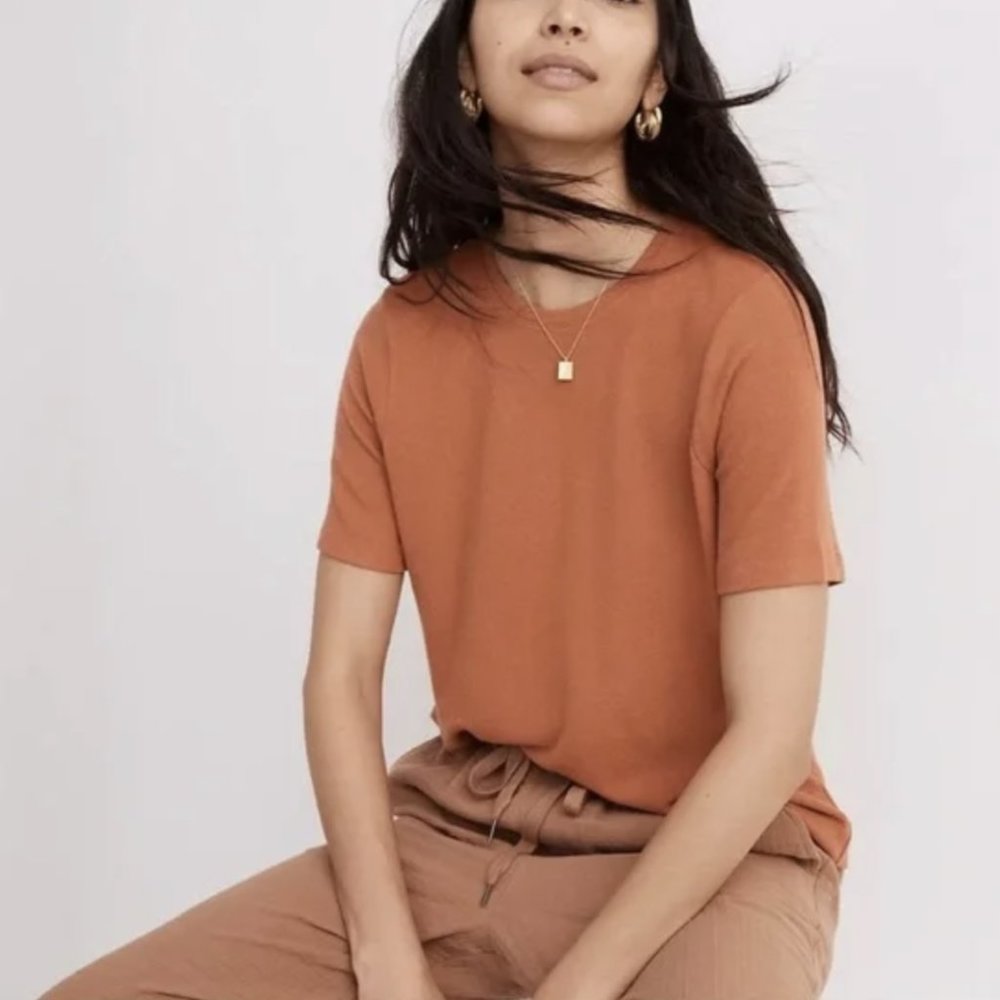 MADEWELL EARTHEN RED SOFT & SLINKY DREAMIEST KNIT TEE TOP